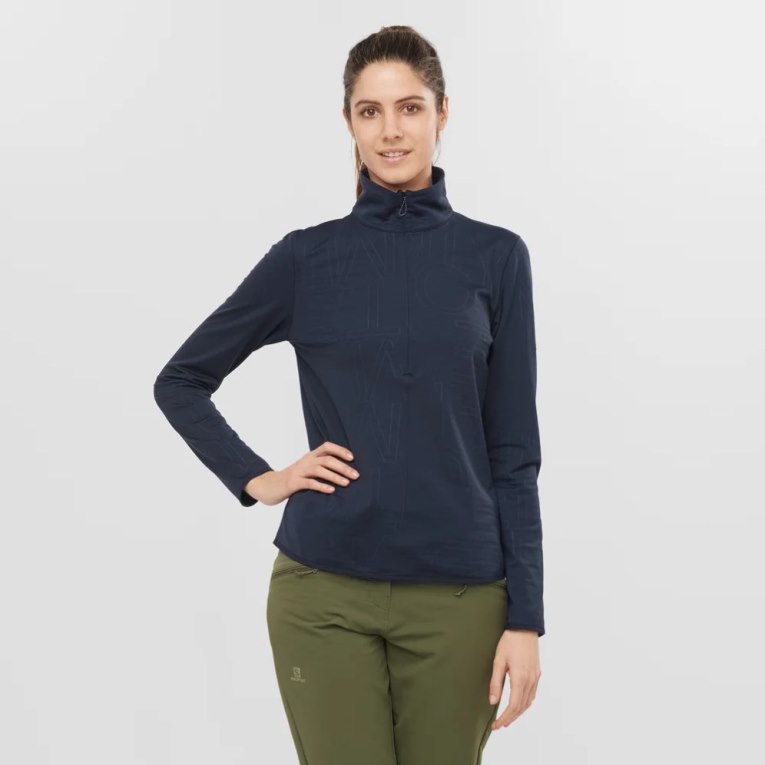 Casaco Salomon Essential Lightwarm Half Zip Feminino Azul Marinho | PT B62709